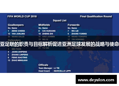 亚足联的职责与目标解析促进亚洲足球发展的战略与使命